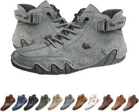 Italian Handmade Suede High Boots, Beck Shoes Men Outdoor Waterproof Non-Slip Breathable Lightweight Casual Sneakers, for Hiking & Driving All Season High Top Chukka Boots (Color : Grey, Size : US 7