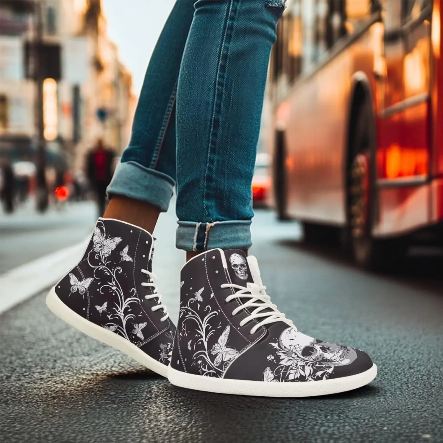 Men's Skull Walking Shoes High Mid Ankle Athletic Running Shoe Tennis Sport Outdoor Strap Sneakers