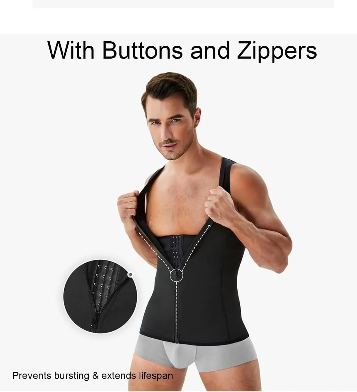 Neattidyly Men's Zipper Waist Trainer Trimmer Vest, 2025 New Roarrave Sauna Vest Adjustable Breathable Workout Top