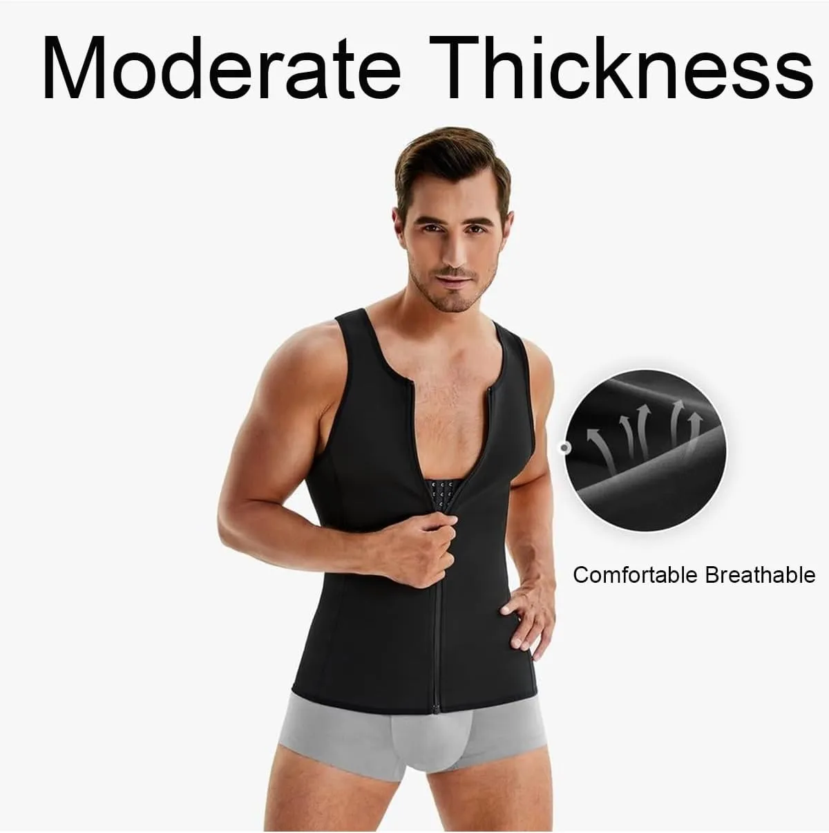 Neattidyly Men's Zipper Waist Trainer Trimmer Vest, 2025 New Roarrave Sauna Vest Adjustable Breathable Workout Top