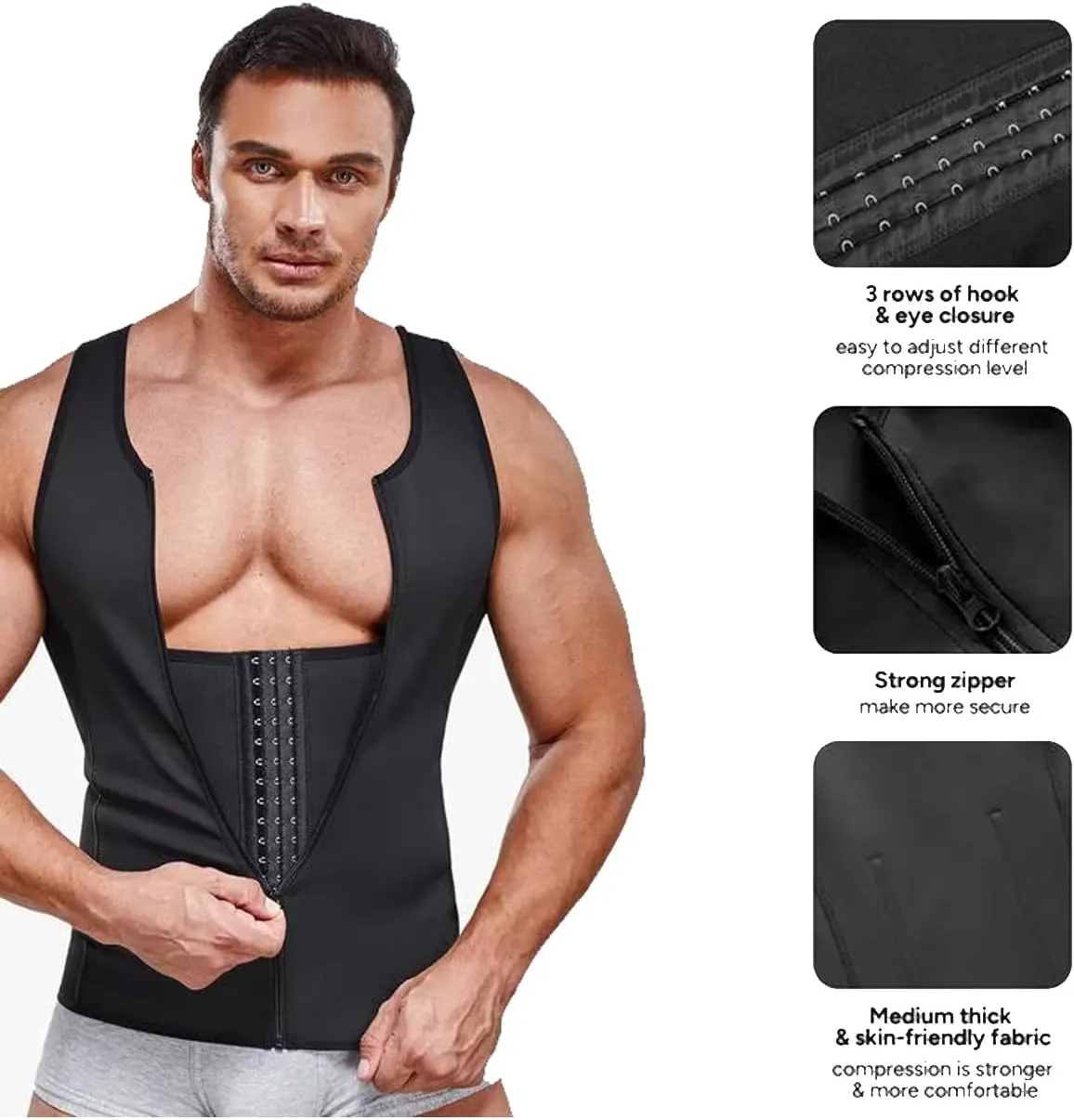 Neattidyly Men's Zipper Waist Trainer Trimmer Vest, 2025 New Roarrave Sauna Vest Adjustable Breathable Workout Top