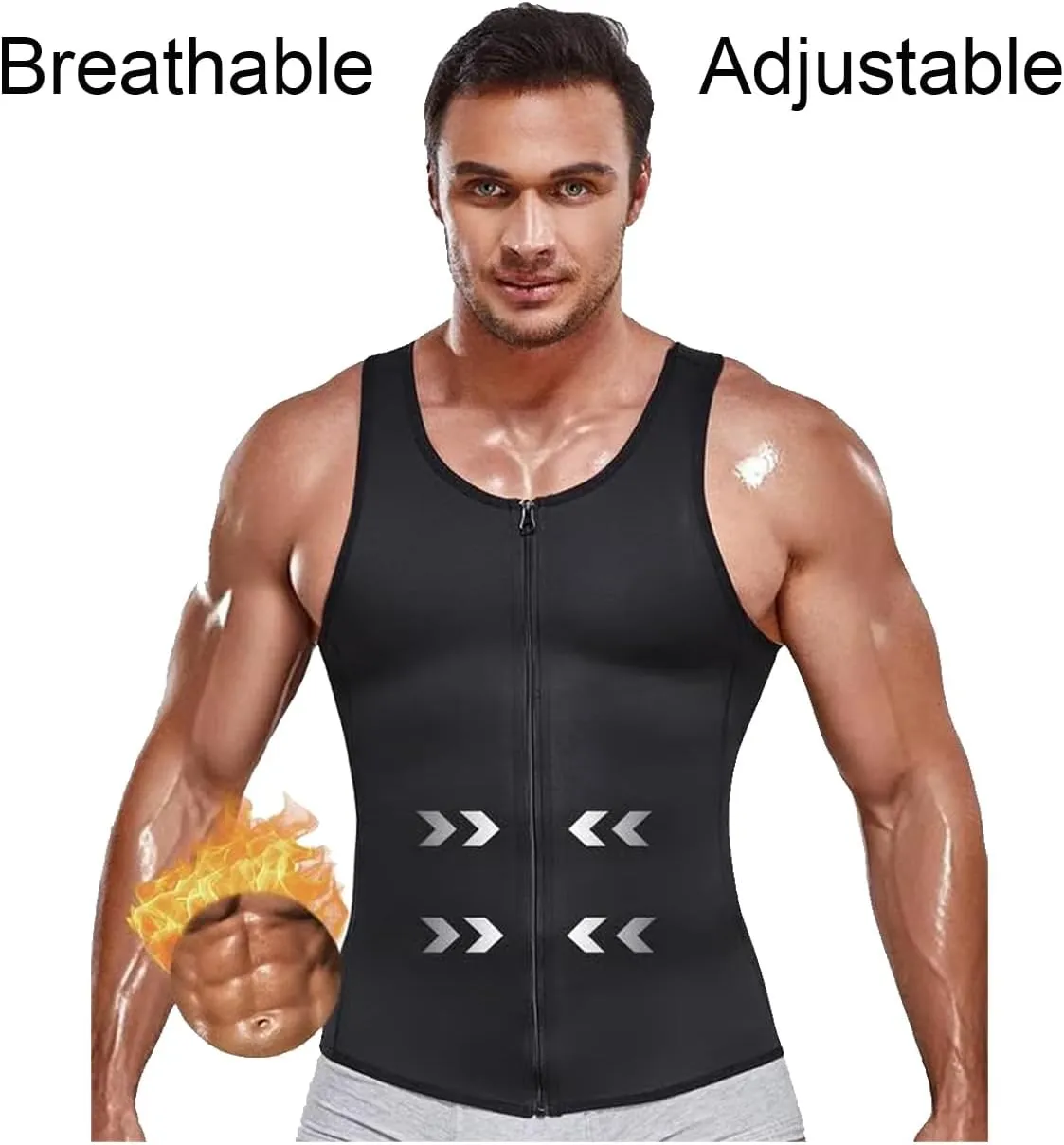 Neattidyly Men's Zipper Waist Trainer Trimmer Vest, 2025 New Roarrave Sauna Vest Adjustable Breathable Workout Top