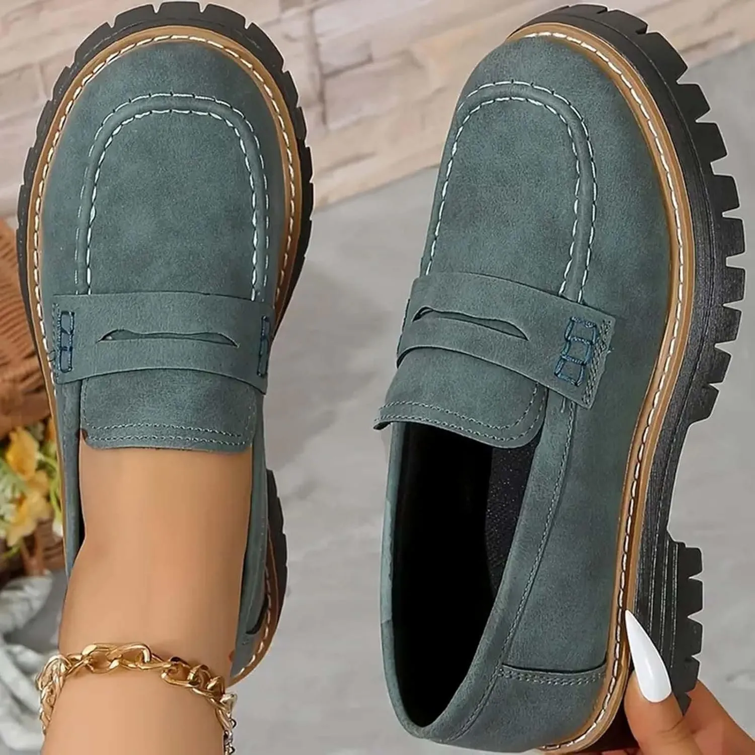 Orthopedic Platform Loafers for Women Thick Sole Loafers Comfort Orthopedic Shoes for Women Round Toe Loafers Shoes Slip on Shoes Casual Walking Shoes