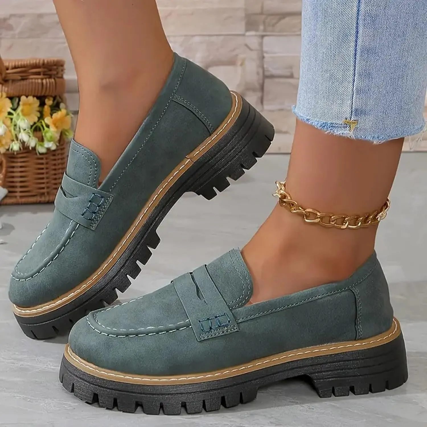 Orthopedic Platform Loafers for Women Thick Sole Loafers Comfort Orthopedic Shoes for Women Round Toe Loafers Shoes Slip on Shoes Casual Walking Shoes