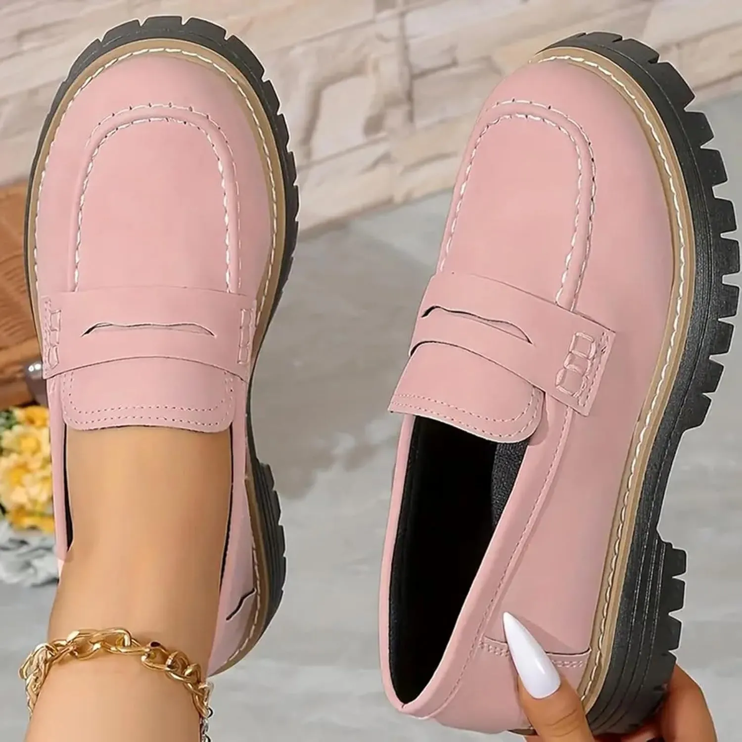 Orthoture Womens Shoes Loafers for Women 2025 Comfortable Dressy Platform Chunky Penny Loafer Lug Sole Suede Loafers Slip on Work Office Business Casual Dress Shoes Orthopedic Shoes for Women