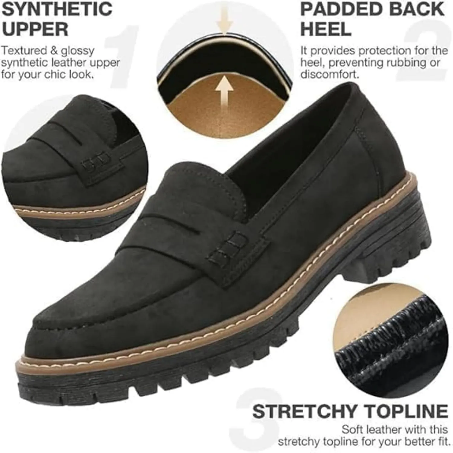 Orthoture Womens Shoes Loafers for Women 2025 Comfortable Dressy Platform Chunky Penny Loafer Lug Sole Suede Loafers Slip on Work Office Business Casual Dress Shoes Orthopedic Shoes for Women