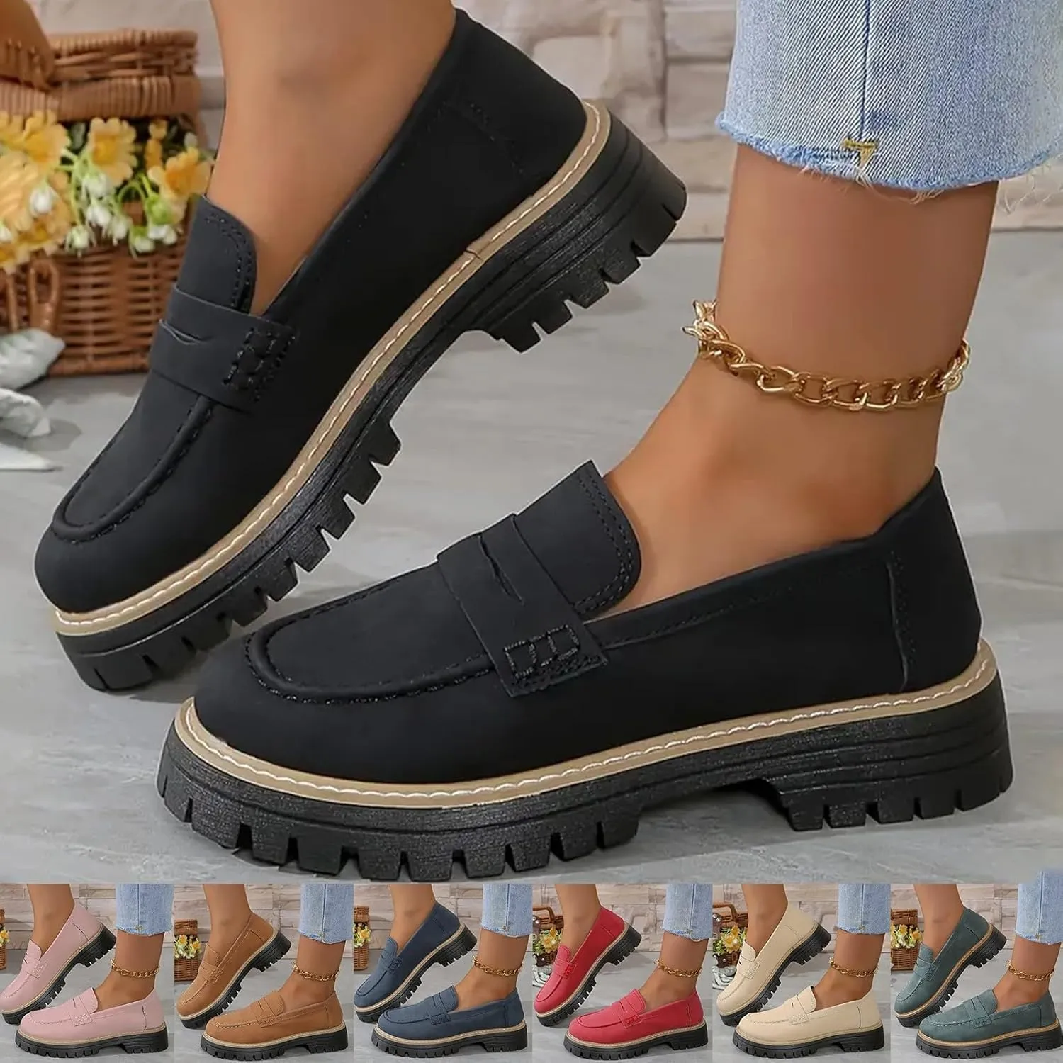 Orthoture Womens Shoes Loafers for Women 2025 Comfortable Dressy Platform Chunky Penny Loafer Lug Sole Suede Loafers Slip on Work Office Business Casual Dress Shoes Orthopedic Shoes for Women