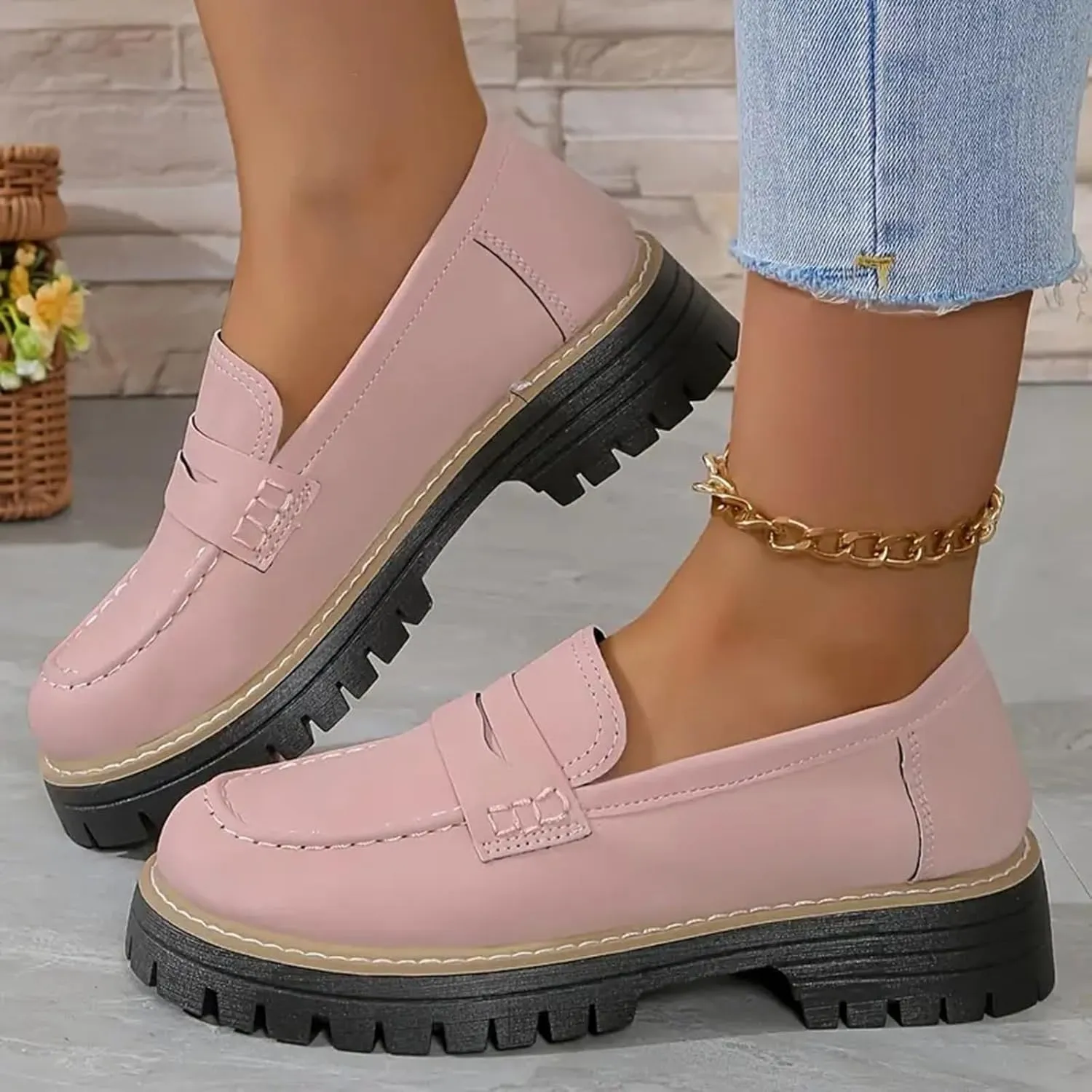 Orthoture Womens Shoes Loafers for Women 2025 Comfortable Dressy Platform Chunky Penny Loafer Lug Sole Suede Loafers Slip on Work Office Business Casual Dress Shoes Orthopedic Shoes for Women