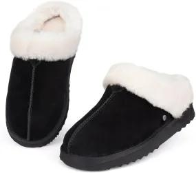 Parfeying Women's Slip on House Slippers, Real Wool from Sheep, Anti-slip Rubber Sole Warm Indoor Outdoor Slippers for Women