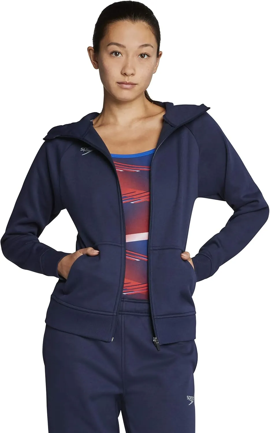 Speedo Women's Sweatshirt Full Zip Hooded Jacket Team Warm Up