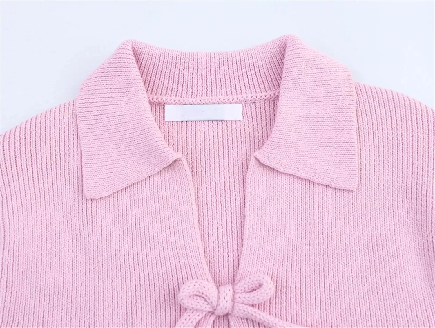 Women's Bow Tie Short Sleeves Knitted Sweater Spring Summer Sweet Short Cardigan Solid Tops Y2k Clothing
