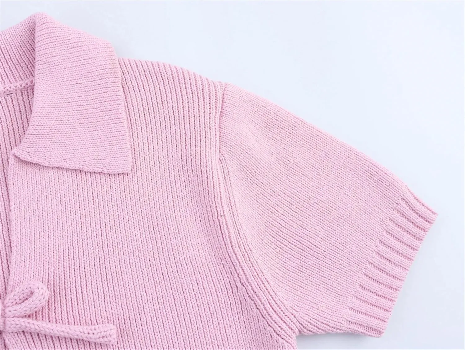 Women's Bow Tie Short Sleeves Knitted Sweater Spring Summer Sweet Short Cardigan Solid Tops Y2k Clothing