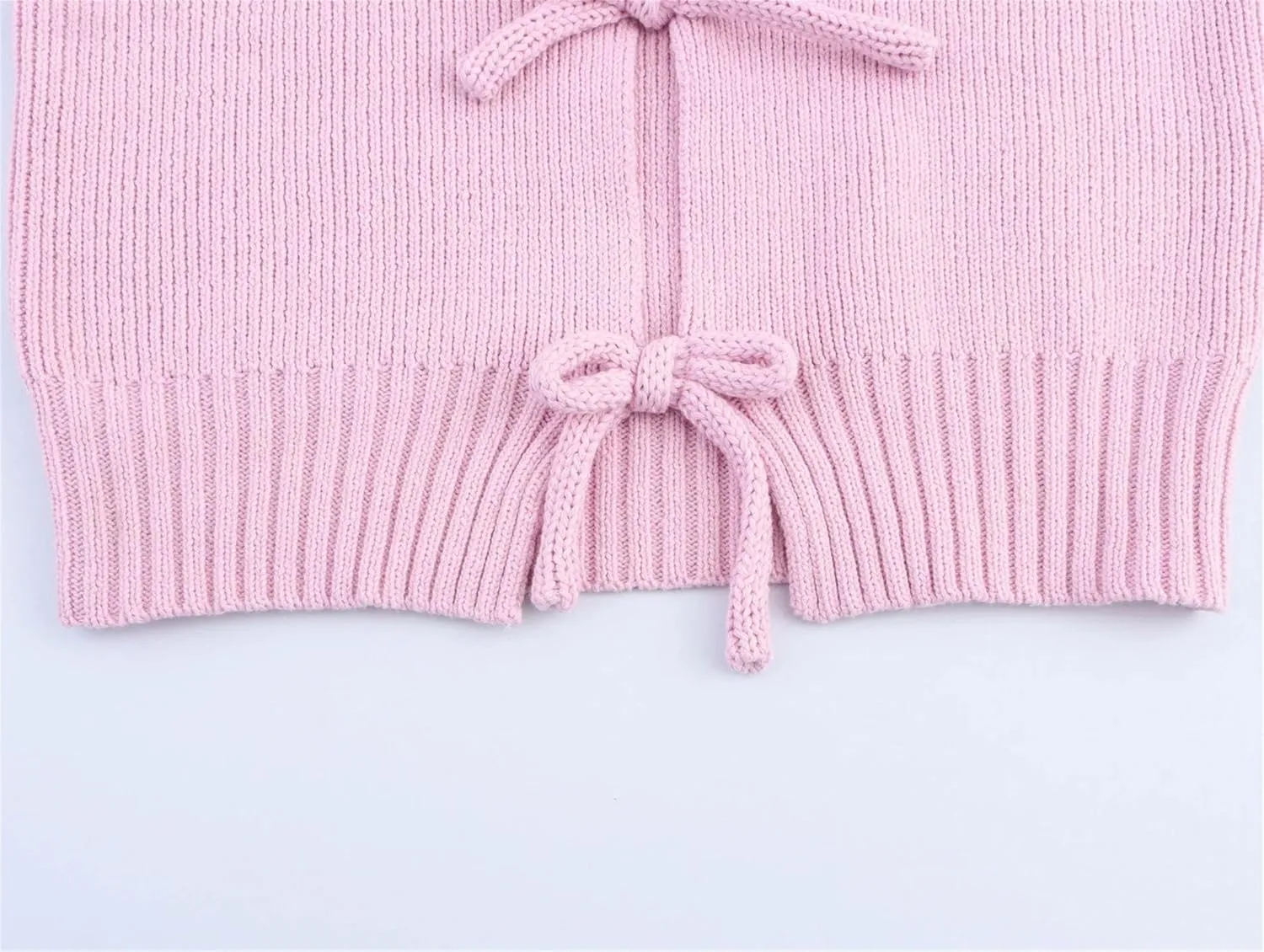 Women's Bow Tie Short Sleeves Knitted Sweater Spring Summer Sweet Short Cardigan Solid Tops Y2k Clothing